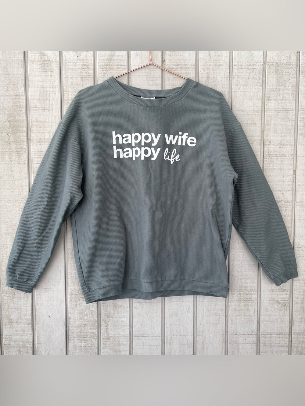 Katydid Happy Wife Happy Life Gray Ribbed Long Sleeve Shirt Women’s Small